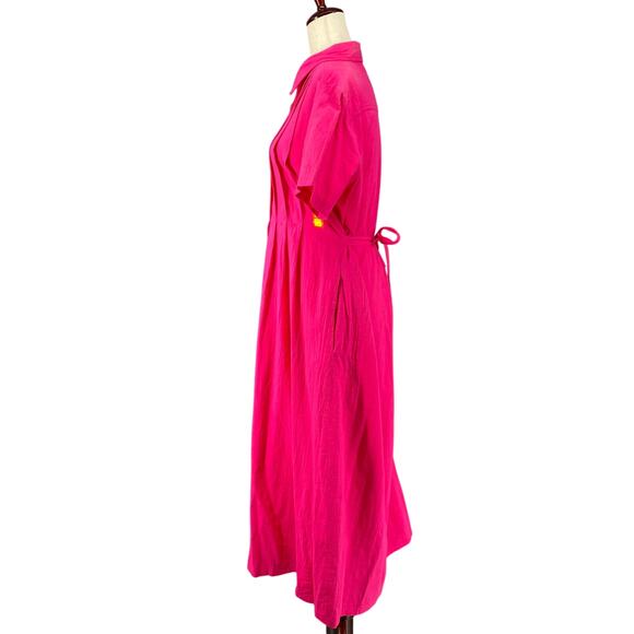 Vtg 80s 90s Two Potato Button Down Tie Back Short Sleeve Maxi Dress S Pink NOS - Picture 5 of 16